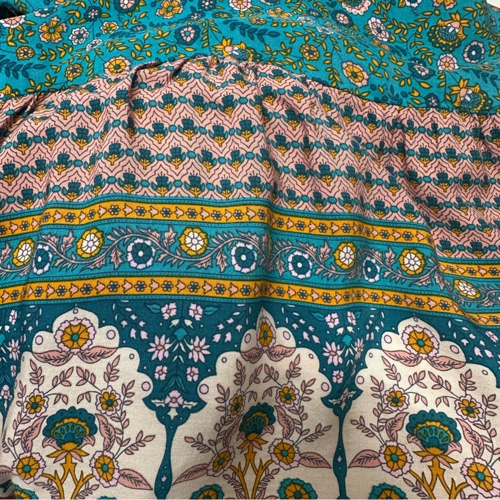 NATURAL LIFE Teal Floral Boho Wide-Leg Jumpsuit with Pink Accent - Picture 10 of 12